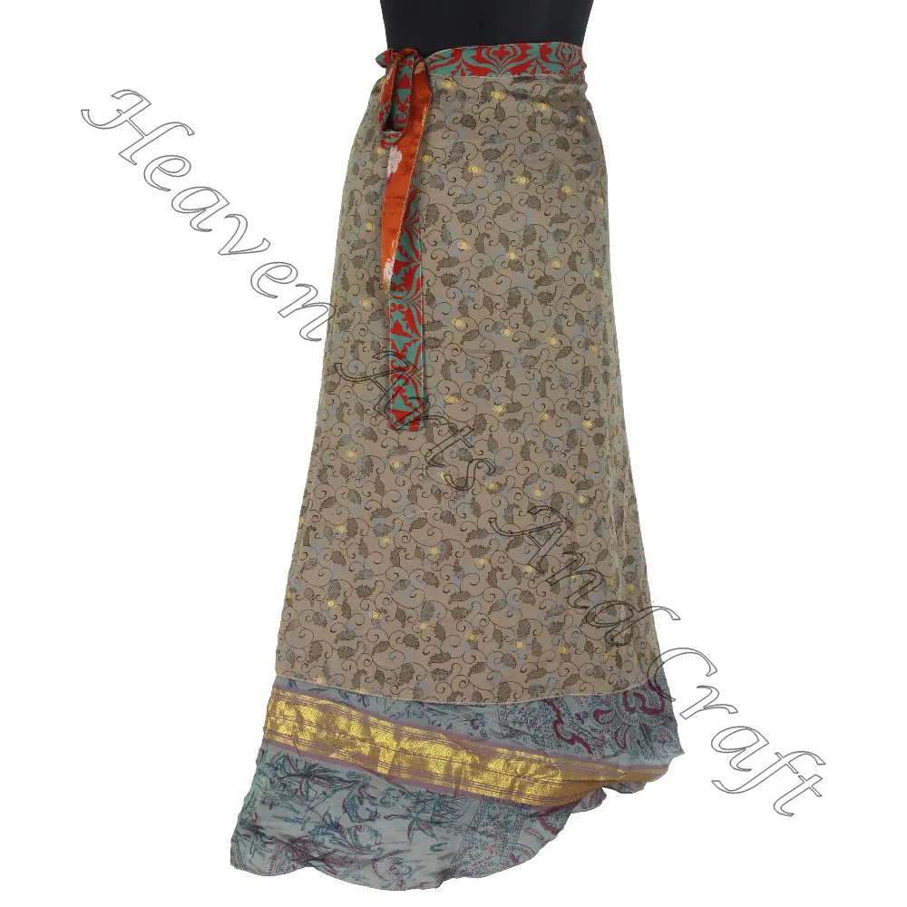 niviempowerment — Handmade Indian Sari Wrap Skirt - Double-Sided Orange &  Green