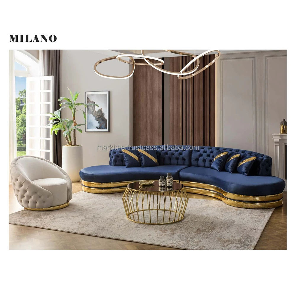 Turkish Style Sofa Set Tufted Upholstered Curve Sofa Curved Coach