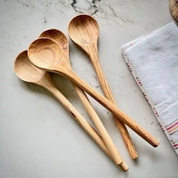 Natural Wooden Serving Spoon With Set Large Kitchen Cooking Wooden Spoon Set Coking Flat Spoon Custom Size