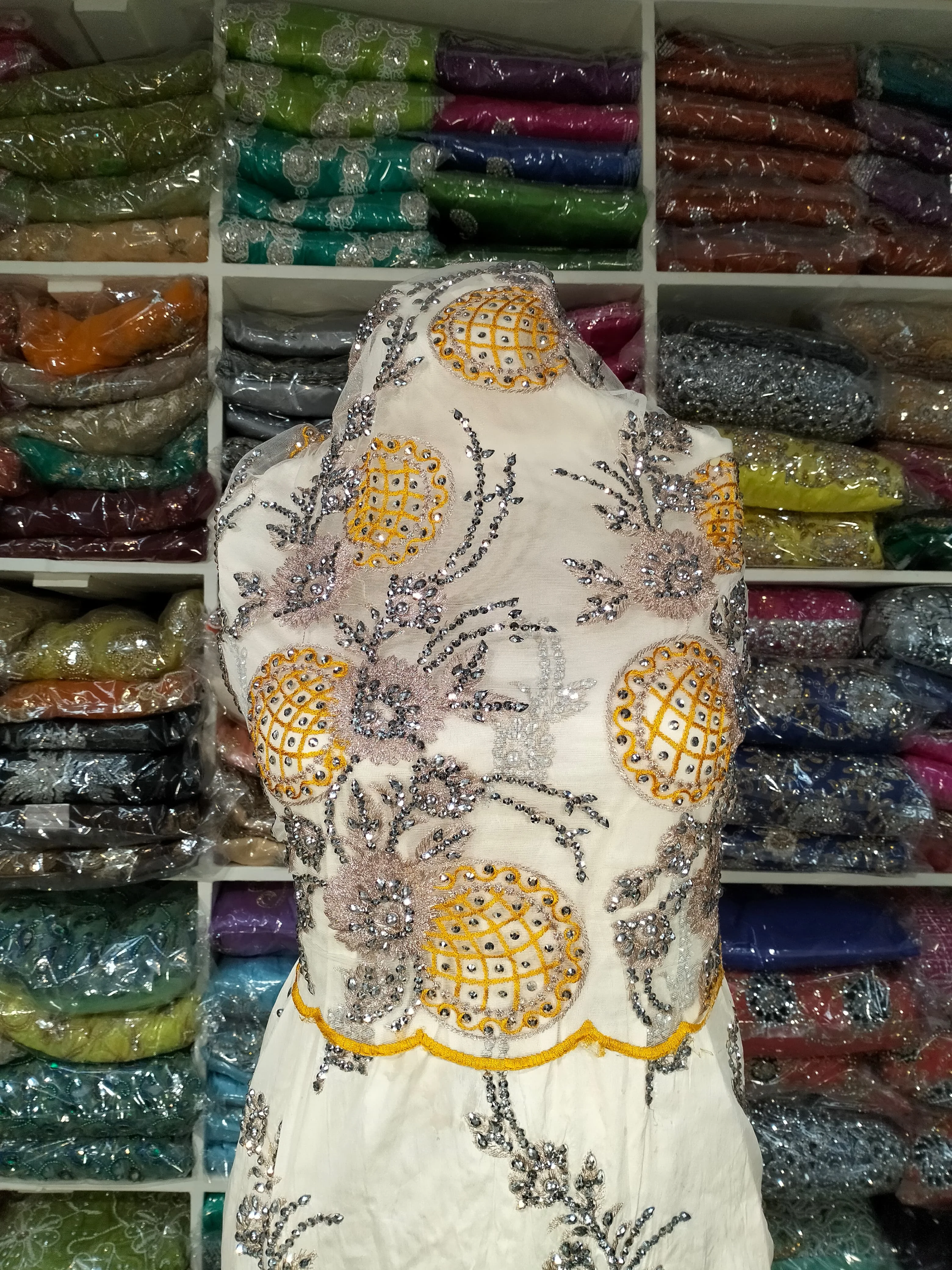 High Quality Embroidered Indian Raw SIlk George Wrapper Silver Stone Handmade Bead Nigerian Traditional Dresses Women Clothing