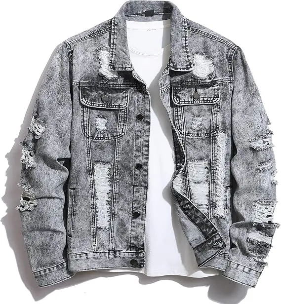 Denim Jacket for Men Denim Jacket Distressed Ripped Slim Fit