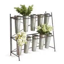 Flower Display Stand with 12 Pcs Flower Buckets 3 Tier Plant Stand with 4 Wheels Cart for Indoor Outdoor Planter with Stand