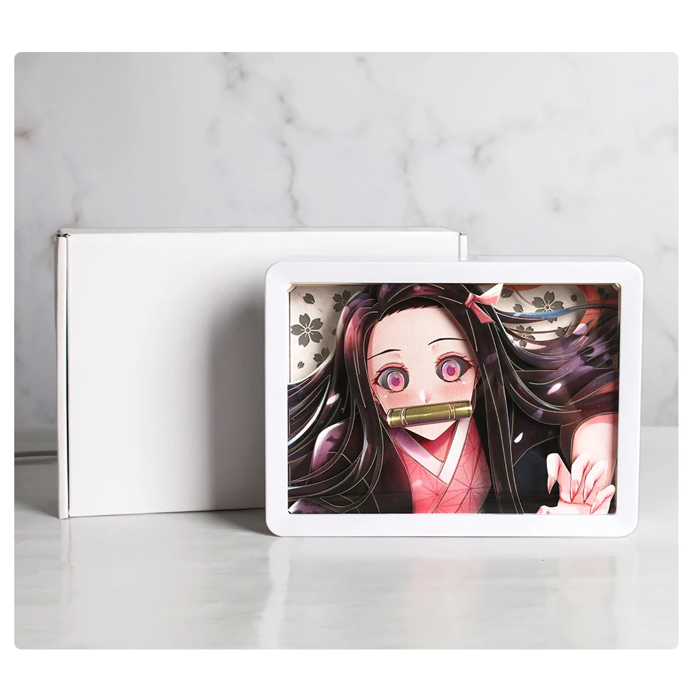Nezuko Anime Character Laser Cut Paper Sheets Shadow Box Framed Led