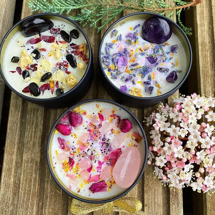 Pure Handmade Scented Long Lasting Aroma Soy Candles Crystal Inside