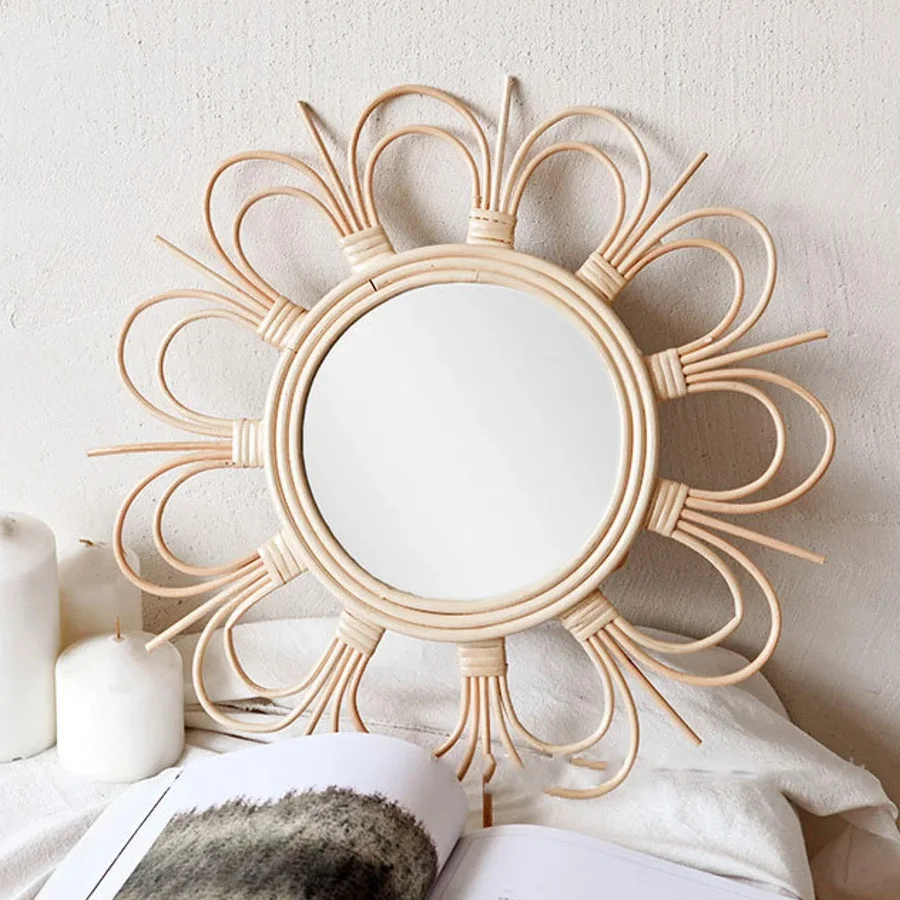 Eco Friendly Rattan Wall Mirror Wall Hanging Decorative Home Decor