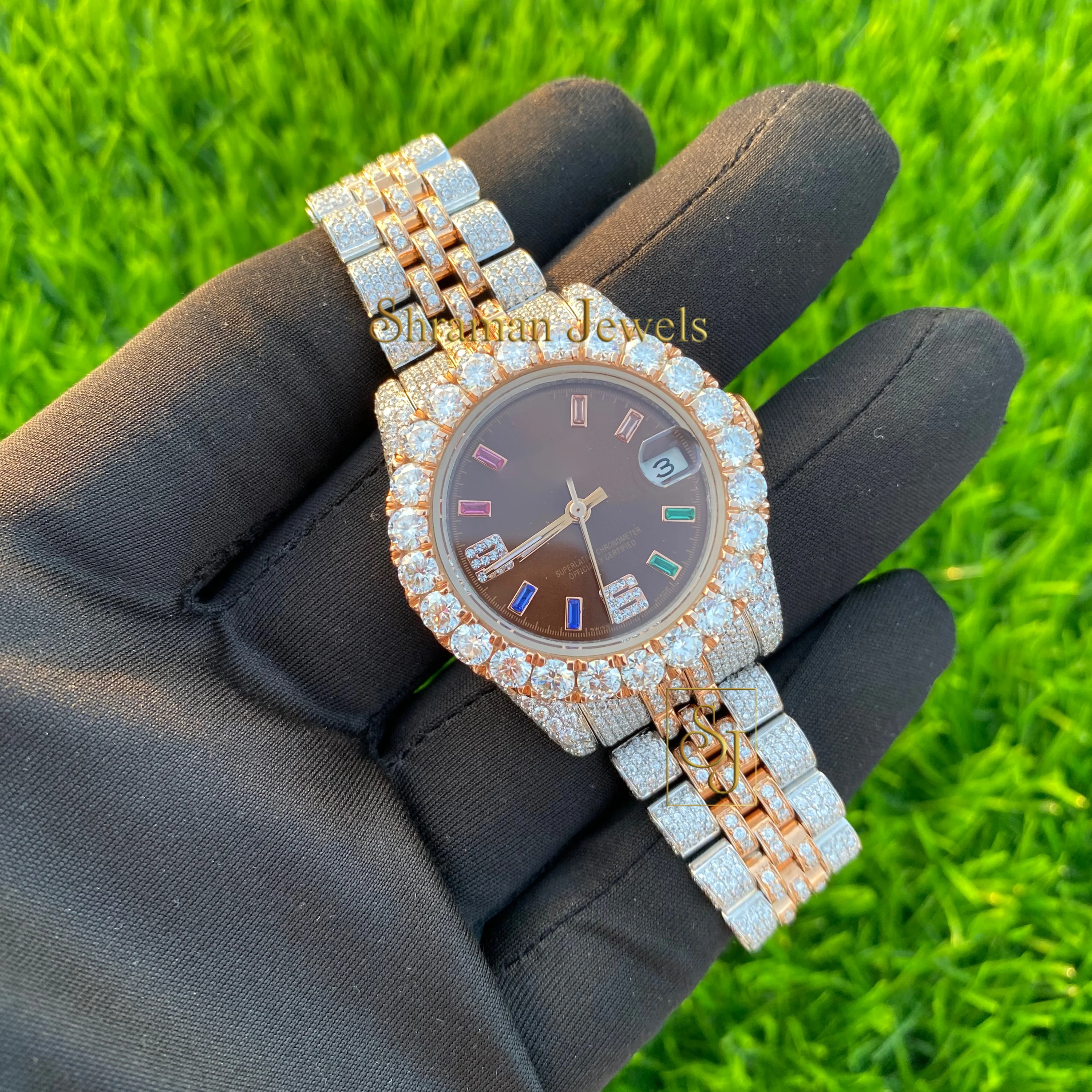 Lady Iced Out Watch With Moissanite & CZ Color Baguette Cutting & Round Brilliant Diamonds for Women Gifting Hip Hop Collection