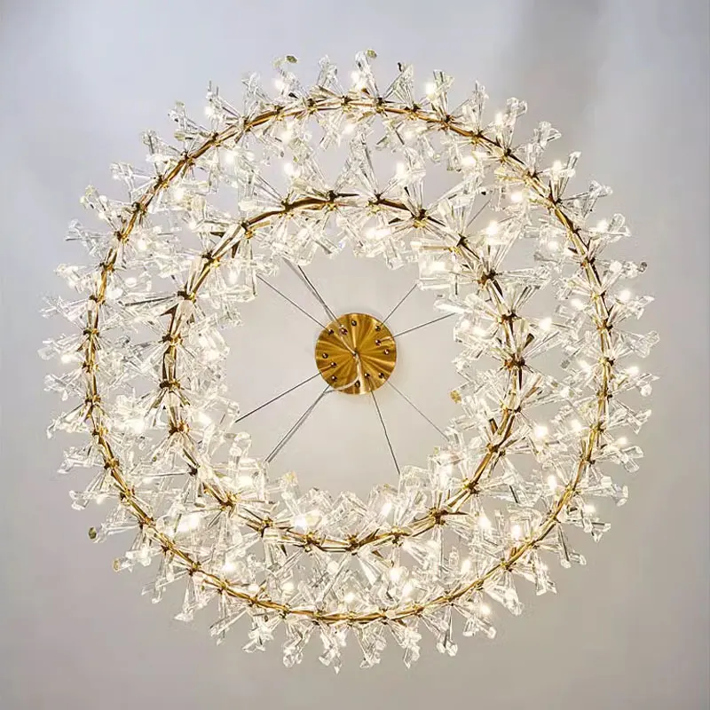 Single Double Layer Round Personality Light Luxury Garland Creative Hotel Hall Duplex Villa Decorative Ring Crystal Chandelier
