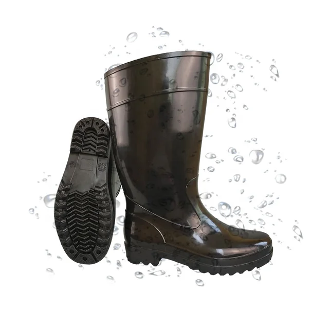 Cheap Economy Wholesale Men Work Gum Shoes Knee High Chemical Resistant Waterproof Non-slip Black PVC Garden Rain Boots