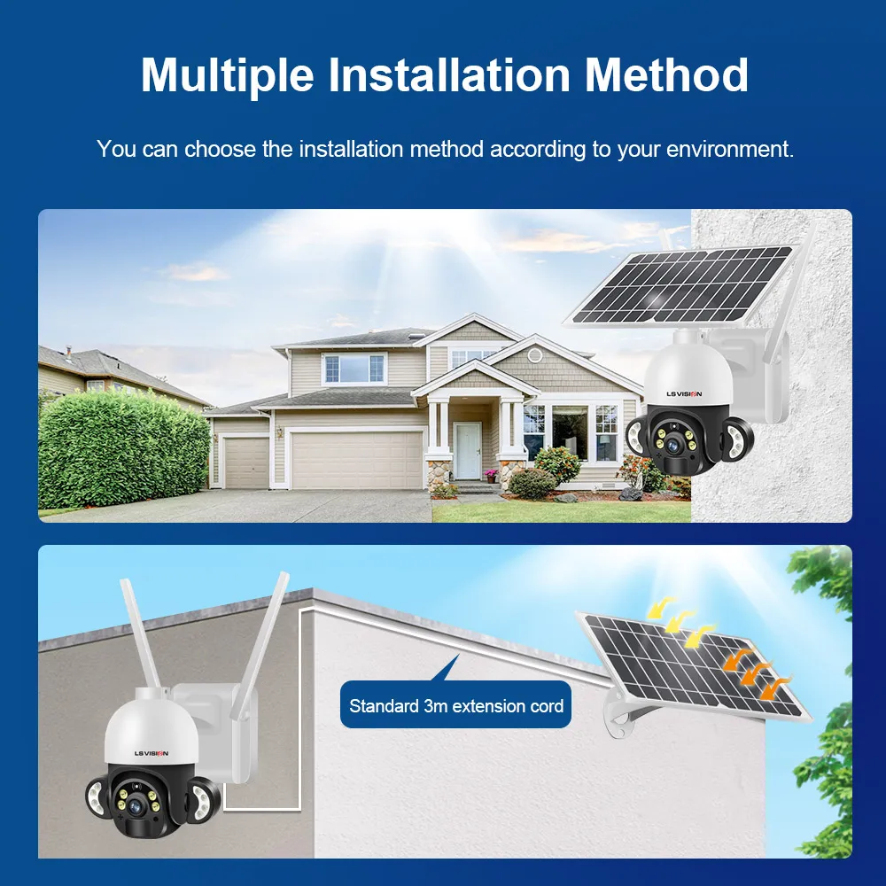 LS VISION WIFI 4G Outdoor Solar Cctv Camera Sim Card PTZ IP Security Camera Panel Solar Panel Camera