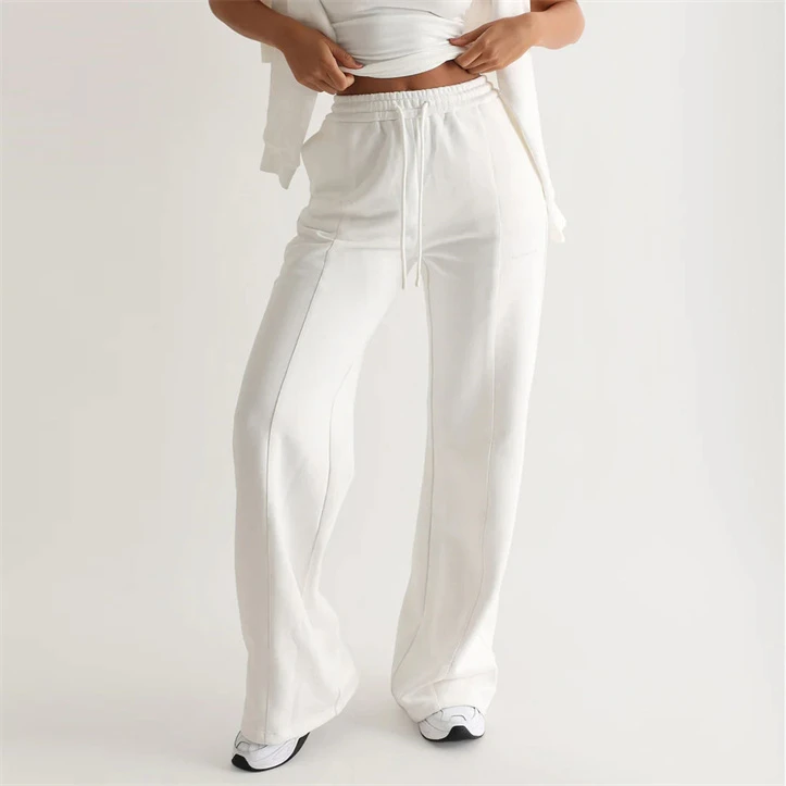 Wholesale Women Flare Jogger Pants And Trousers 100% Cotton Breathable Soft Baggy Wide Straight Leg Pants Sweatpants For Sale
