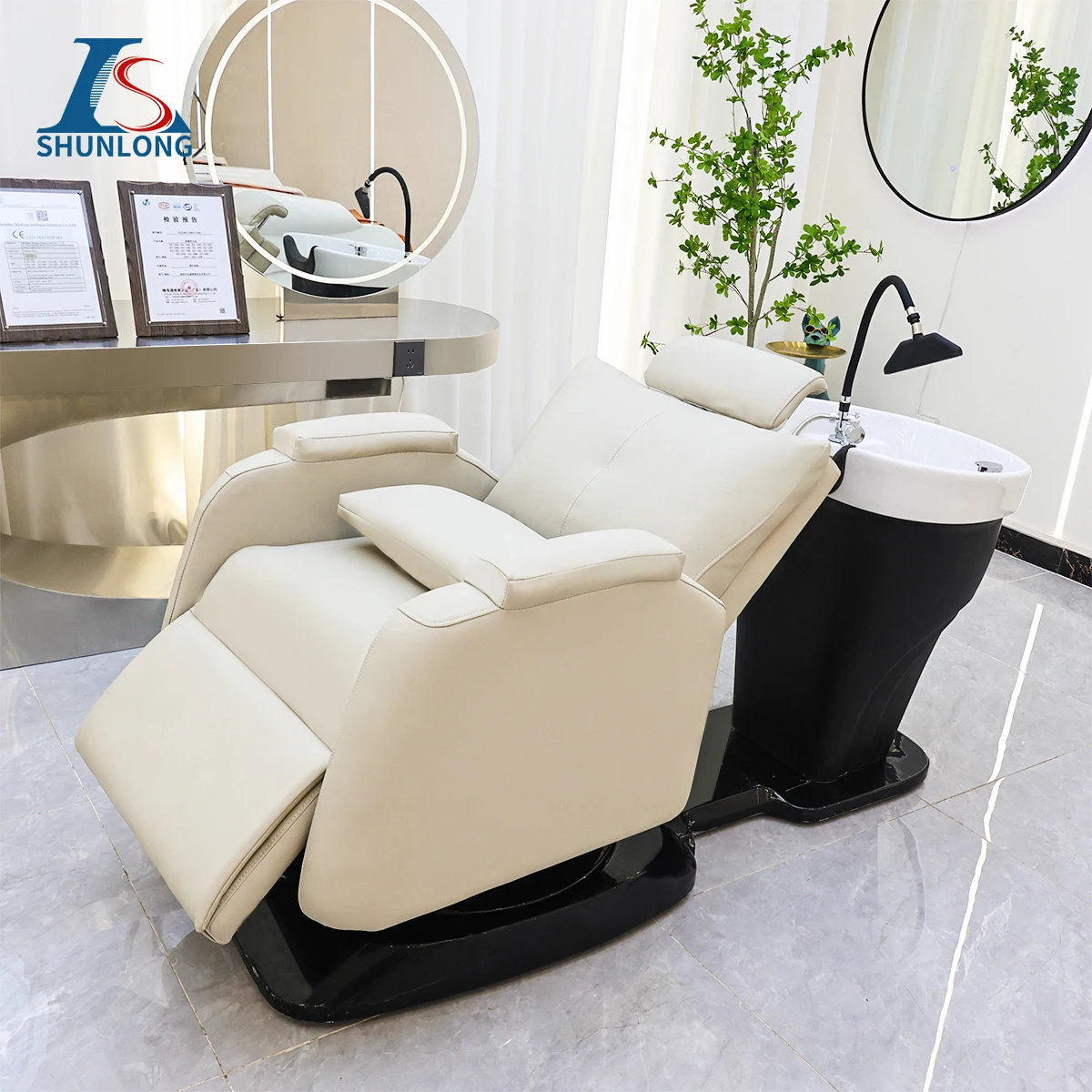 Barbershop Beauty Salon Spa Equipment Backwash Electric Back Massage Shampoo Chair with Bowl for Salon