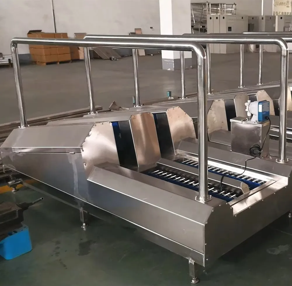 Stainless steel boot cleaning machine for worker hygiene and food safety control in slaughterhouses