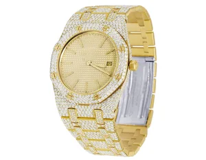 VVS Moissanite Luxury Handmade Fully Iced Moissanite Diamond Hip Hop Fashion Business Stainless Steel Glass Dial Watch