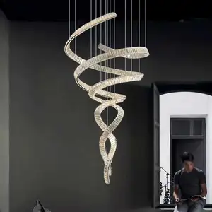 Indoor Hotel Living Room Staircase Hanging Lamps Modern Luxury Ceiling LED Crystal Chandeliers Pendant Lights