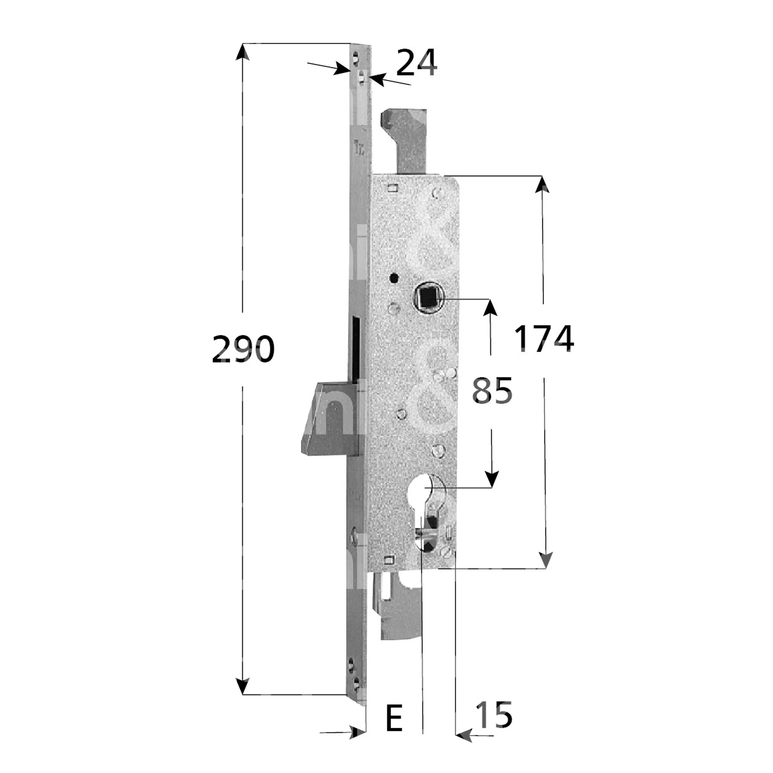 ELECTA TRIPLE MORTICE LOCK FOR SHUTTERS Pre-assembled M8 rod attachment ...