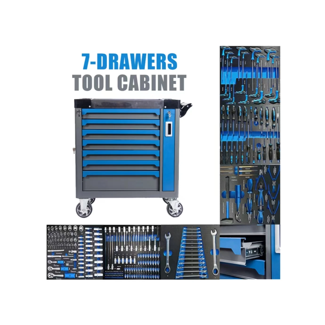 72" 7-Drawer Rolling Storage Cabinet Garage Tools Cabinets with Ball Bearing Drawer