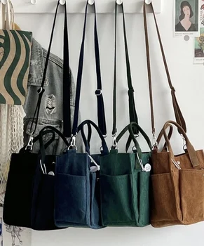 Women's Corduroy Canvas Handbag - Reusable Travel Tote, Crossbody Shoulder Bag, and Versatile Storage Solution