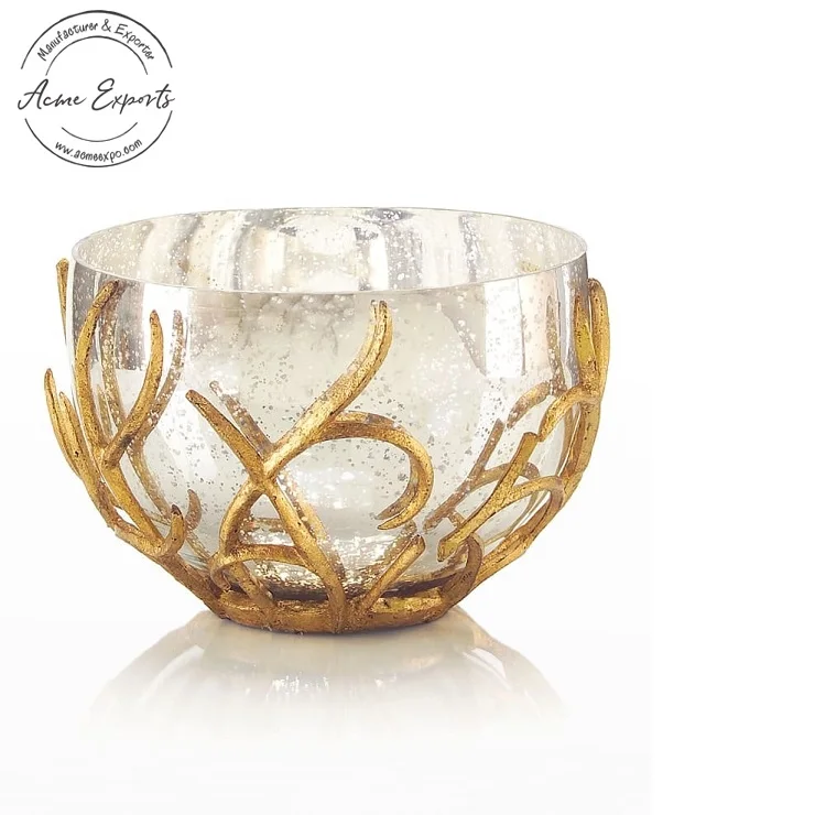 Modern Luxury Handcrafted Large Floral Branch Aluminum Bowl With