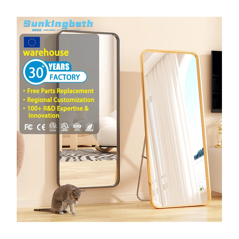 Aluminum Frame Full Body Floor Mirror Large Size Standing Mirror with Adjustable Lighting for Bedroom Bathroom