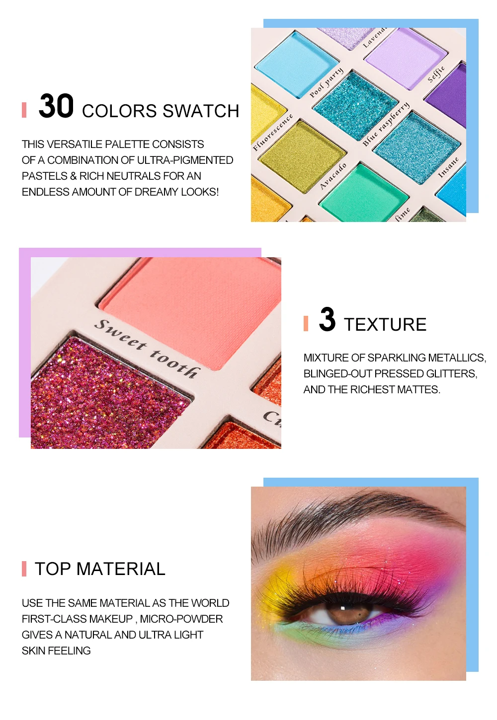 HANDAIYAN 30 color matte eye shadow palette pearly glitter eye shadows pallets