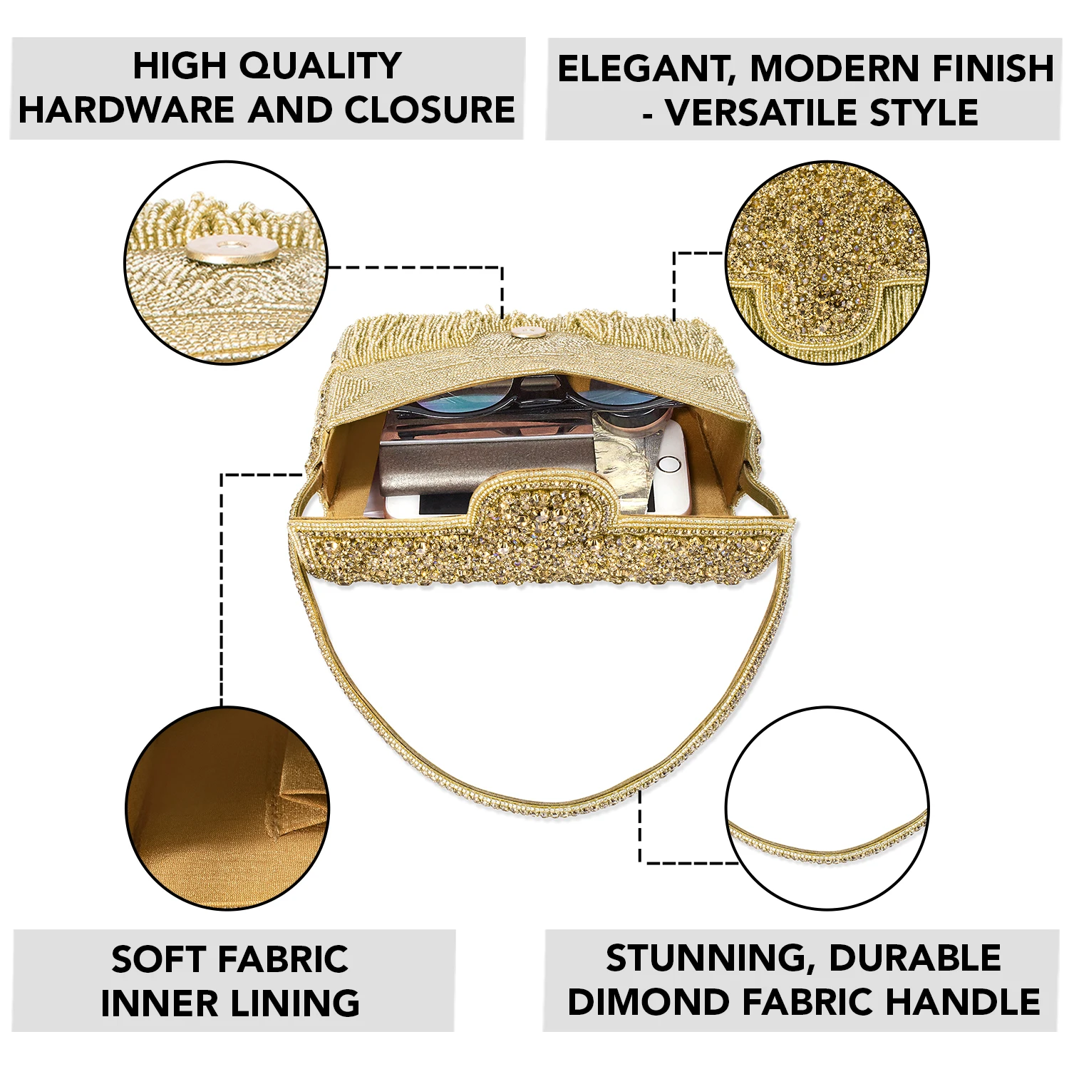 Aheli Indian Stone Embroidery Clutches Purse Potli Bags For Women