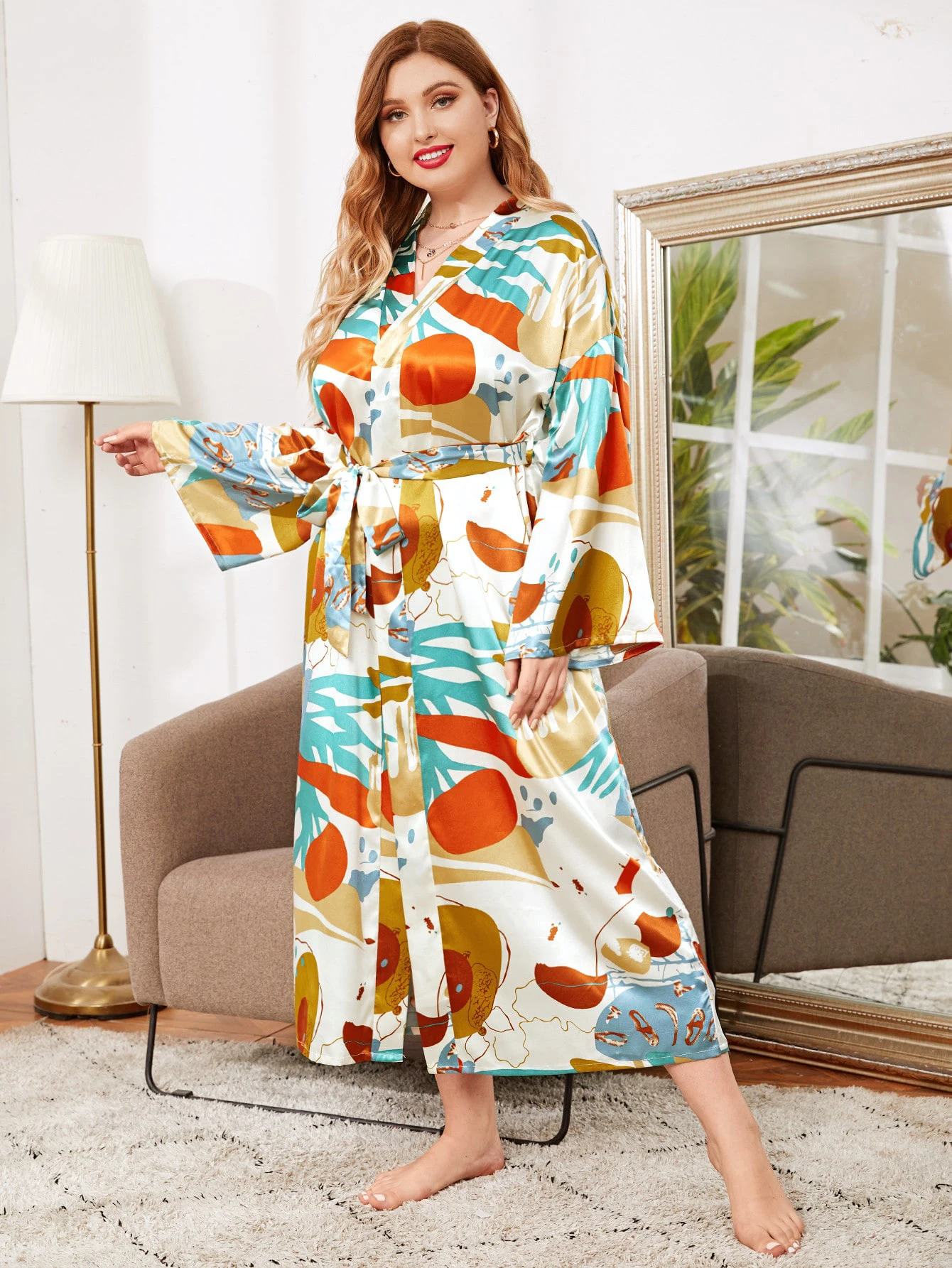 Custom Flower Print Bride Robe Long Sleeve Long Night Gowns Polyester ...