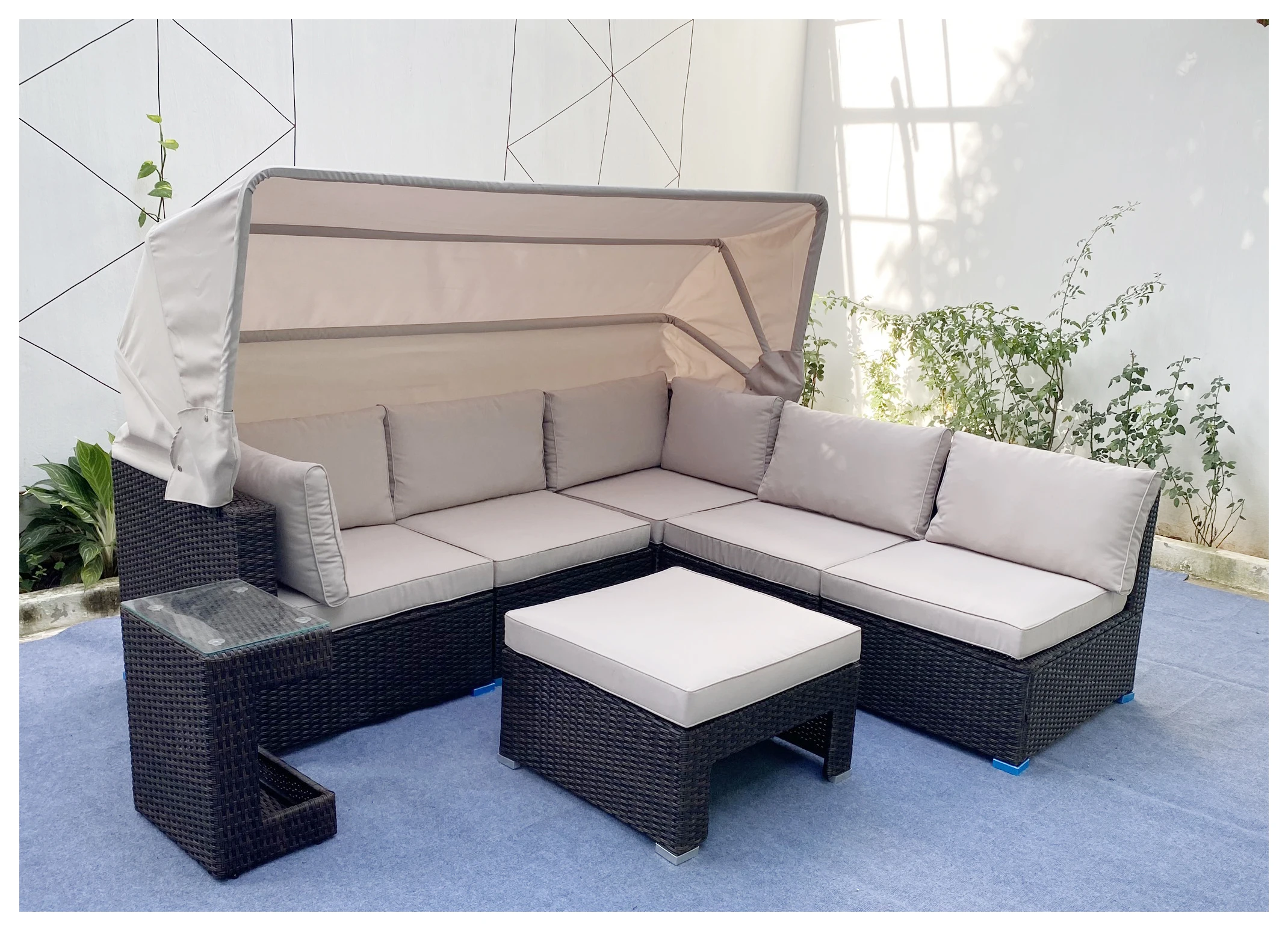 Modern 5 Seat Corner Sofa Rattan Dayebd Set Garden Furniture With