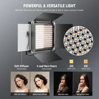 NEEWER 2Pcs Professional Metal Bi-Color LED Video Lights for Studio, YouTube, Product Photography, Video Shooting, Durable detail image