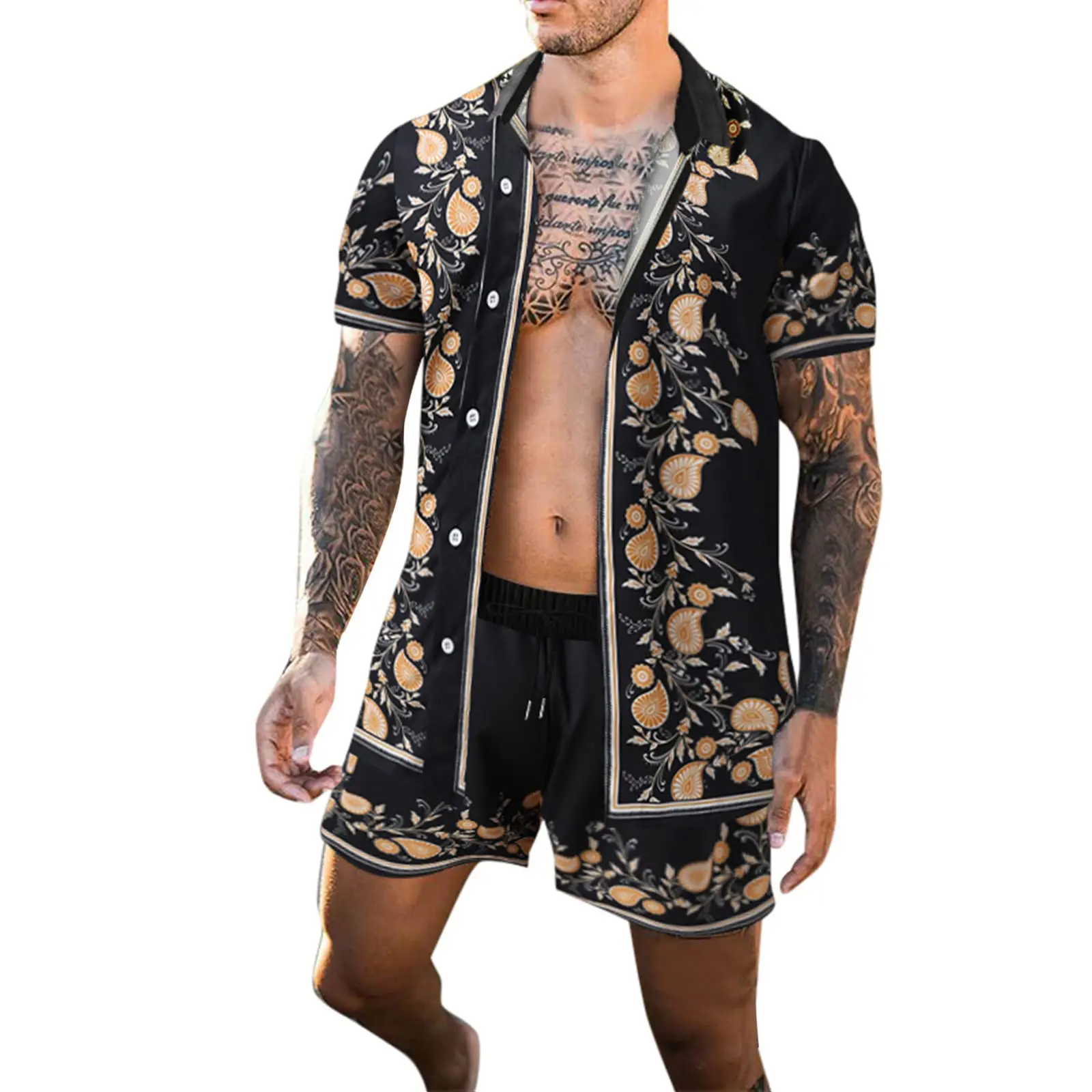 Oem Custom Print New Hawaiian Beach Wear Herren Shi Sho Set Herrenhemd Sommerkleidung Farbdruck mit kurzen Ärmeln33_voghion.com