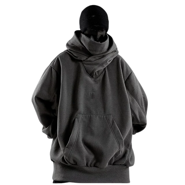 Black Ninja Double Neckline Hoodie - Japanese-Inspired Techwear