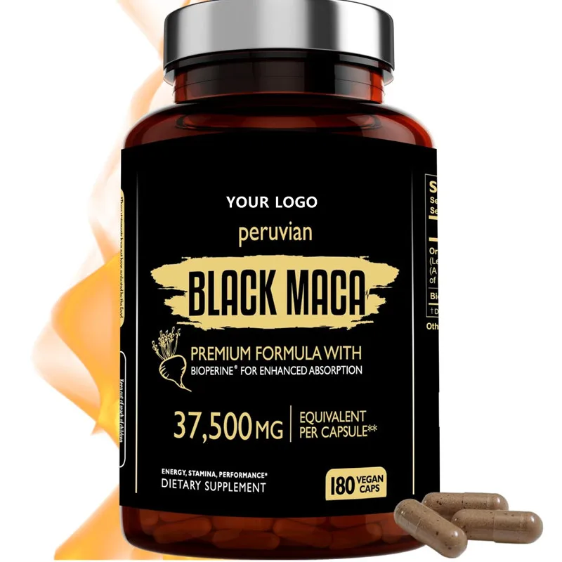 Men's Black Maca Plus Herbal Supplements Maca Root Capsules with Ashwagandha Ginseng