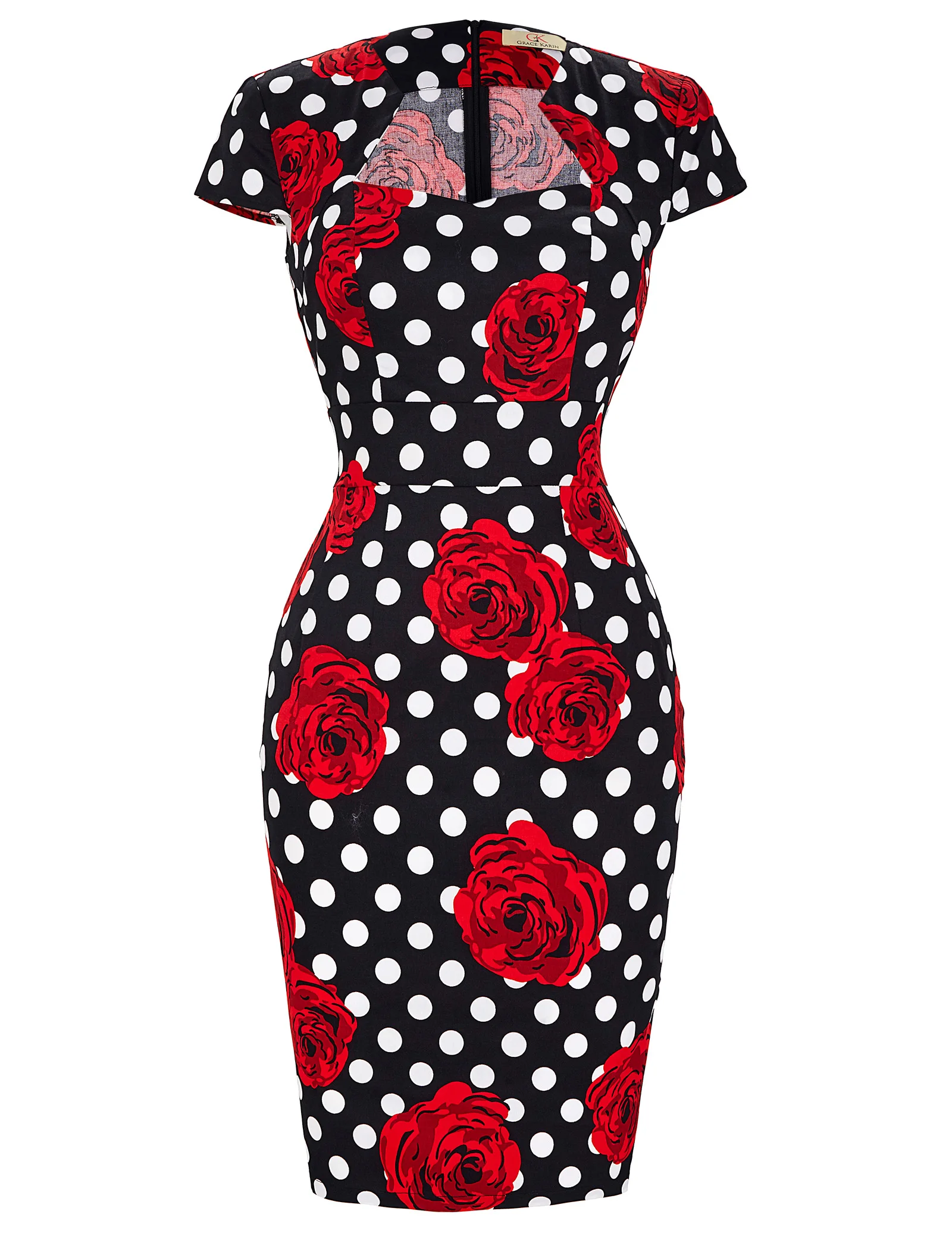 Grace Karin Vintage Short Sleeve Cotton Elastane Hips-Wrapped 27 Patterns  Retro Floral Bodycon Dresses Women
