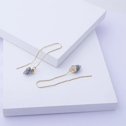New Design Natural Faceted Dot Quartz Bullet Shape Threader Earrings