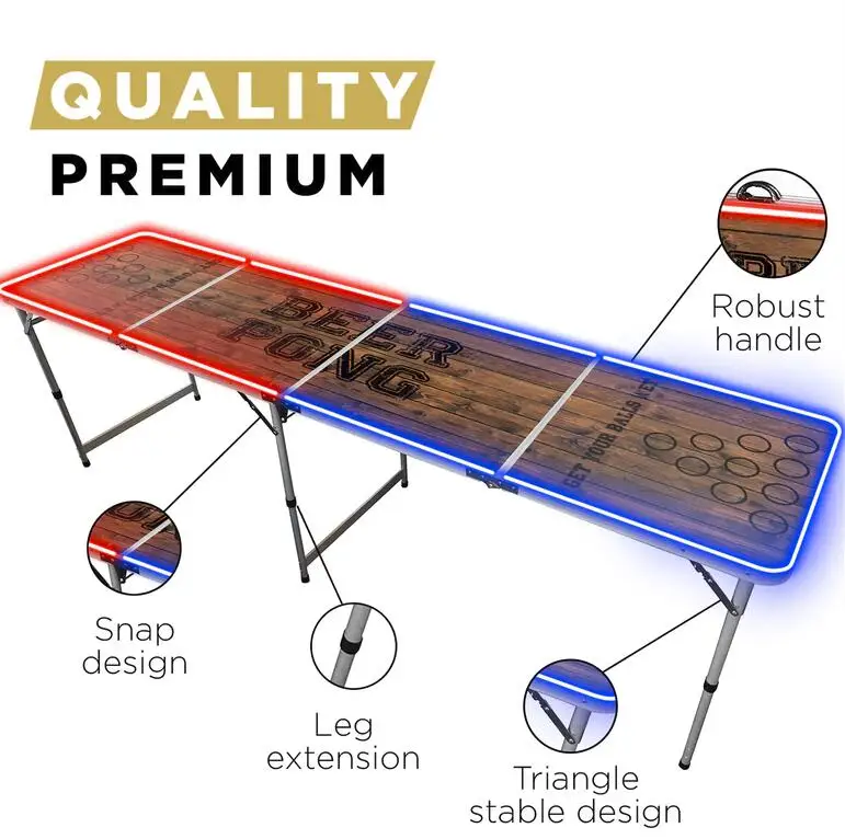 Portable Adjustable Party Game Table Custom Beer Pong Table Led Custom