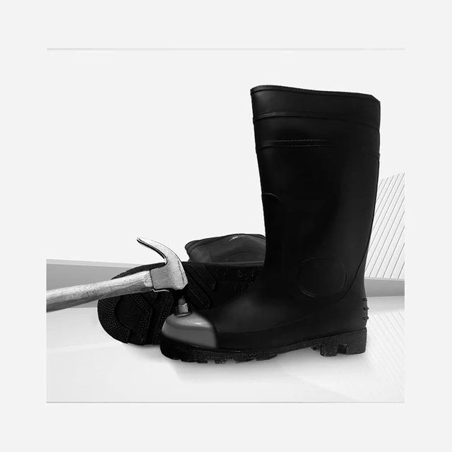 Canada Standard Work Rubber Shoes Construction Site Building Knee-High Waterproof Black Steel Toe Midsole PVC Safety Rain Boots