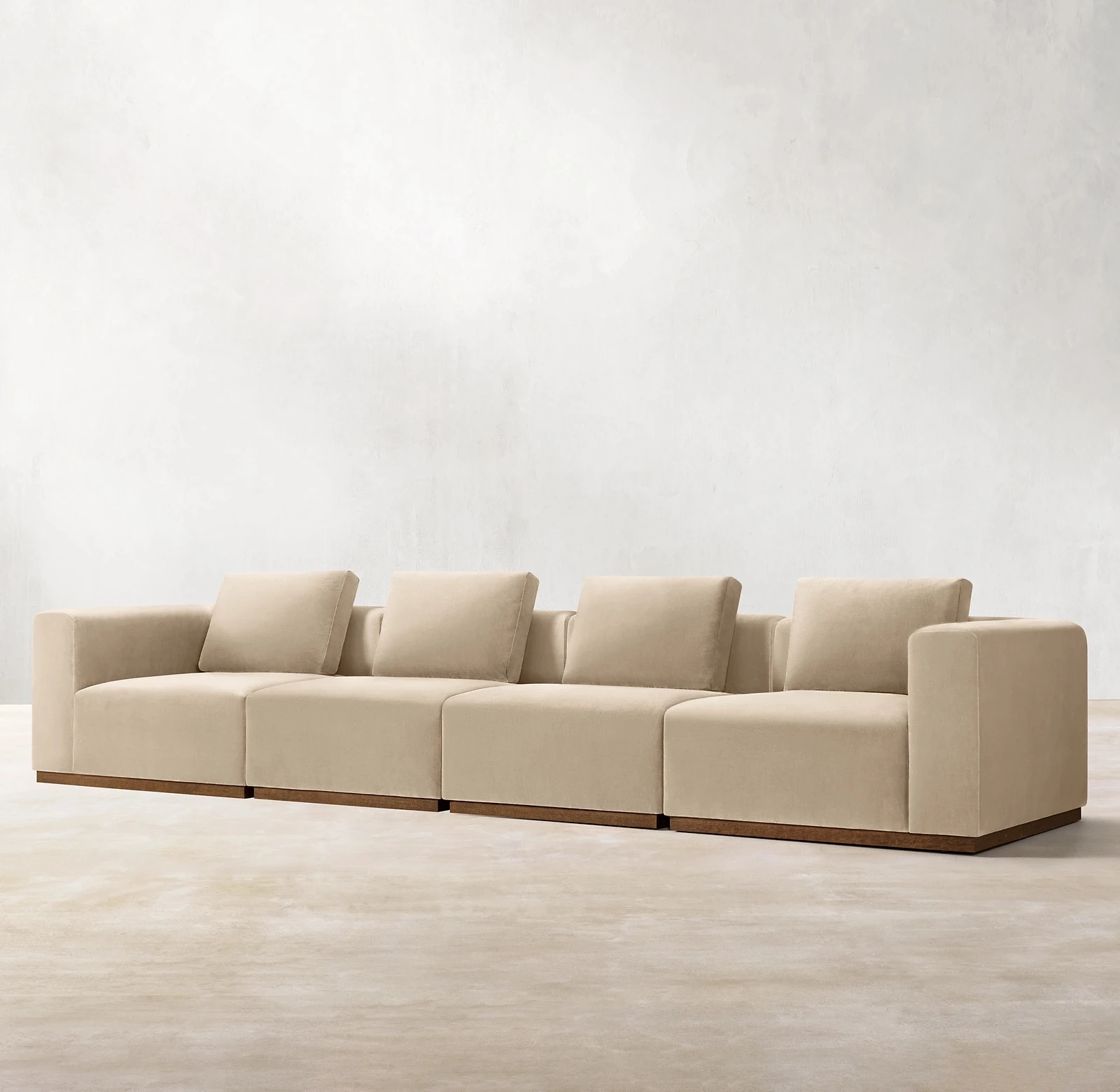 Modern Low Back Framed Linen Sectional Sofa With Loose Cushions Couches Vittorio Velvet Modular Sofa