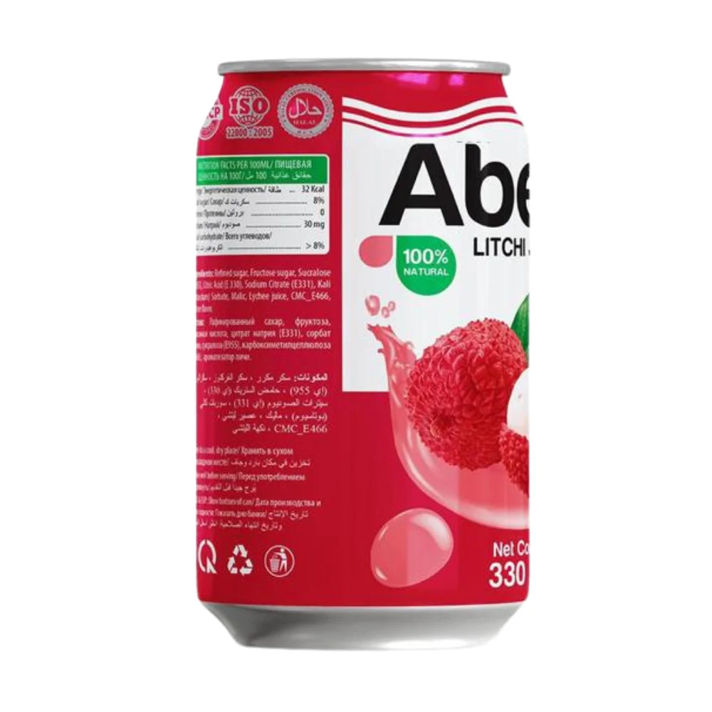 Abest 330ml Canned Lychee Drink Fresh Flavored Fruit Juice Concentrate with Water Sugar Dried Style Bottle Packaging Soft Drinks