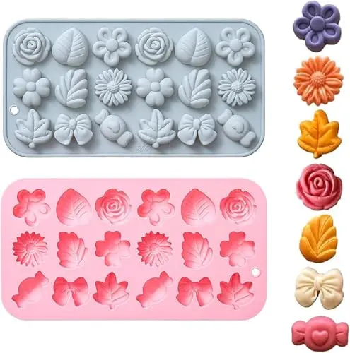 Blumenmuster-Bonbon-Schleife und andere Formen – Silikonform für das Backen von Kuchen und Schokolade – lebensmittelkontaktsicher