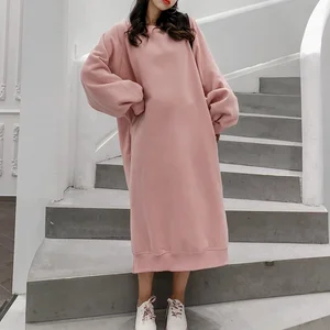 High Quality Women's Long Sleeve Pullover Hoodie Dress Casual Style Fleece Sweatshirt for Autumn Winter Spring Washed Technique