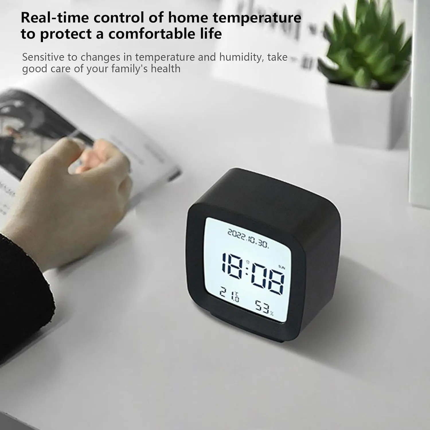 Mini Voice Control Digital Night Light Office Kids Table Desk Alarm Clock With Temperature and Humidity Display