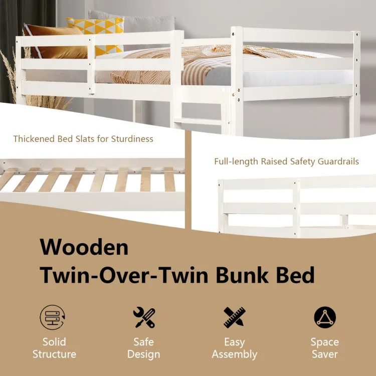 Costway Official 2-5 Days Arrive-top Grade Twin Size Sturdy Wooden Bunk ...