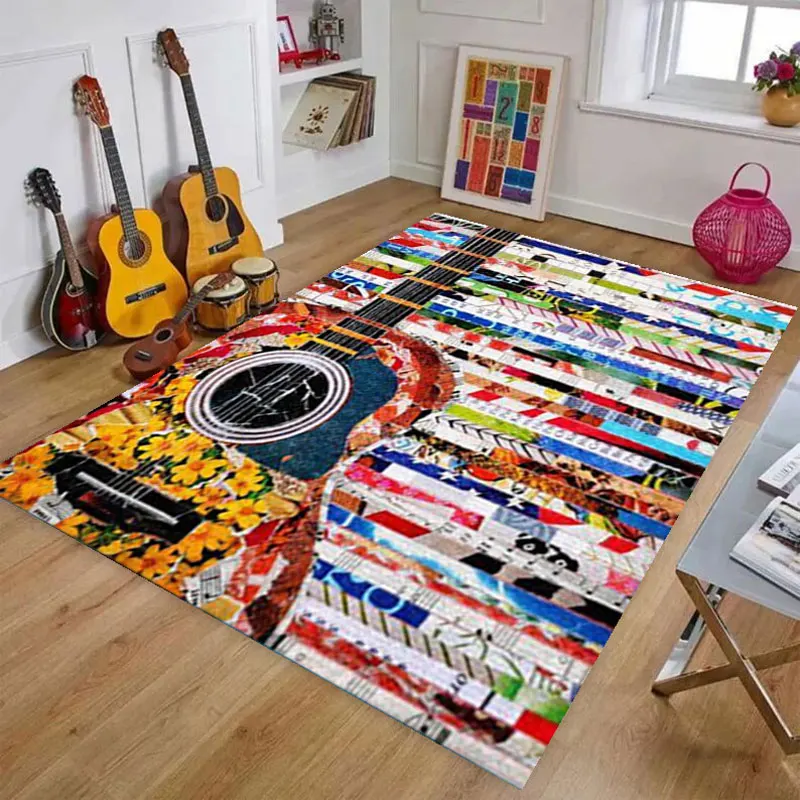 Custom 100% Nylon Printed Burning Rubber Guitares Acoustic Mat Music Area Carpet Living Room With Logo