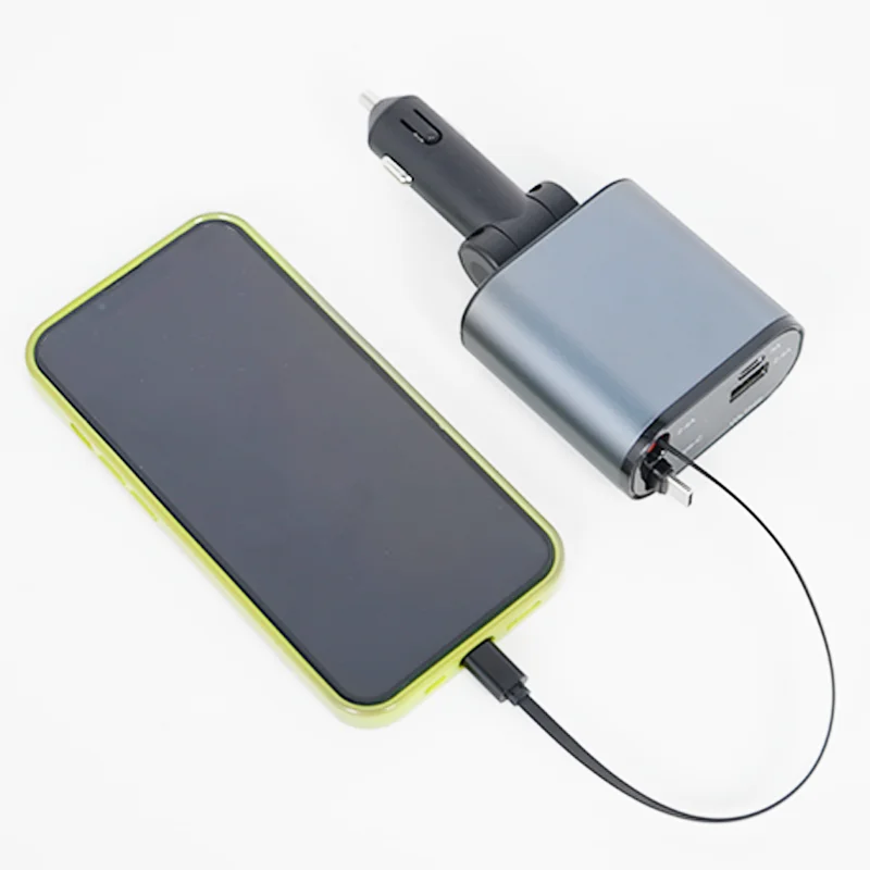 Retractable Car Charger USB Type C Cable Fast Charge Cord Cigarette Lighter Adapter 4 in 1 for Iphone Samsung Phone Charger 60w
