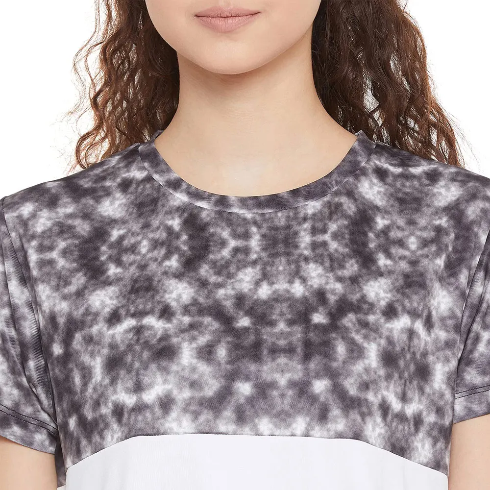 Women's Sporty Tie Dye Color Block Crew Neck Short Sleeve Quick Dry Polyester Crop T-Shirt