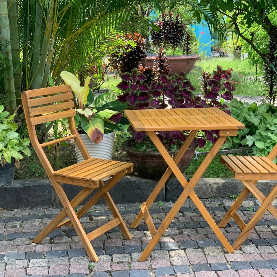 Wooden Folding Table And Chair Garden Patio Bistro Dining Set Outdoor