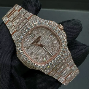 VVS Iced Moissanite Diamond Luxury Men's Watch 41mm Stainless Steel Glass Automatic Mechanical Movement Analog Date Bustdown Hip