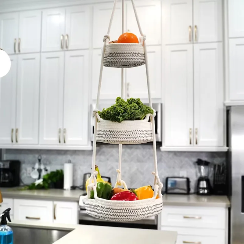 Vietnam Supplier Cotton Rope Hanging Fruit Basket Multifunction Three