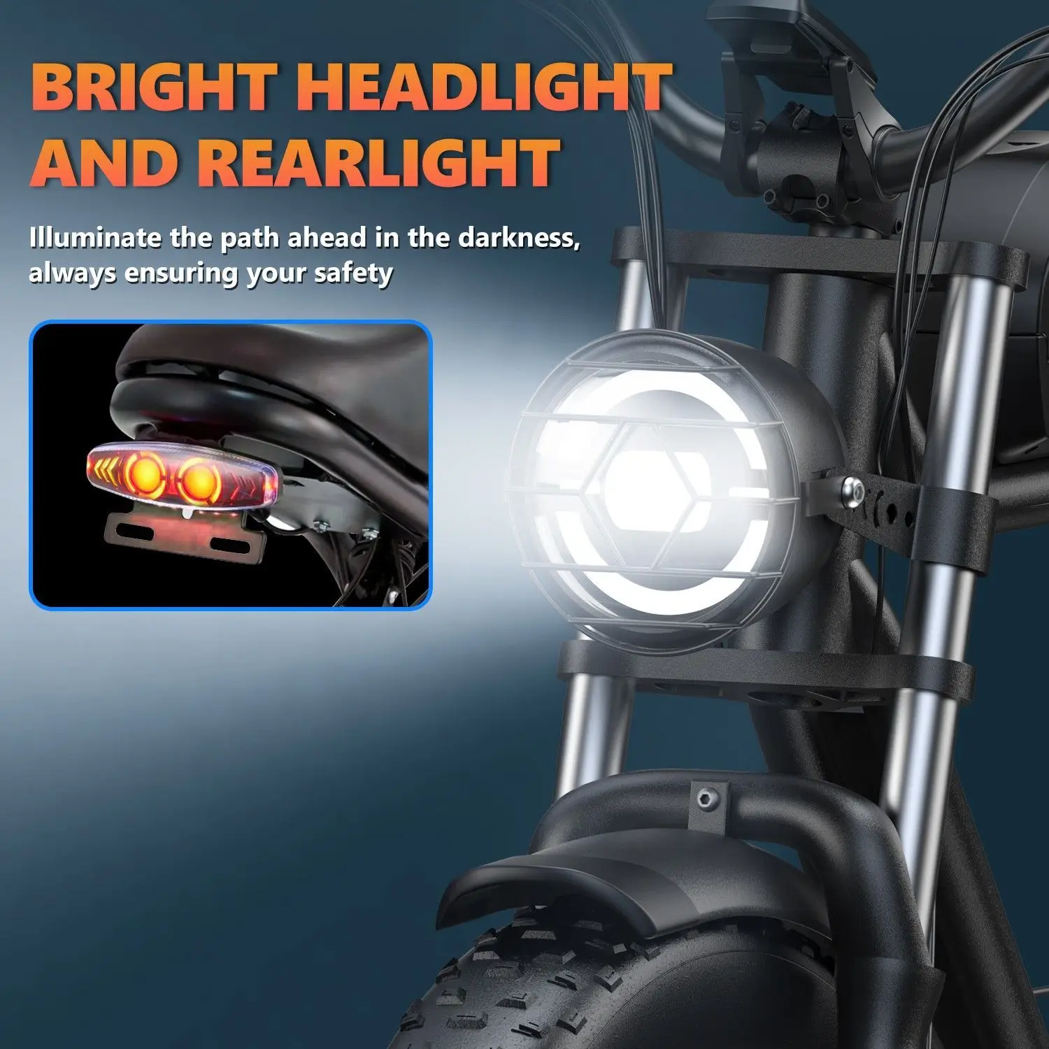 Aukk 48V 23Ah Electric Road Bike with 20*4.0 Inch Fat Tires Black Frame 150kg Capacity Range 70-120Km