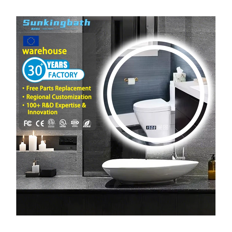 Round Makeup Large Anti-Fog Mirrors Portable Led Customizable Illuminated Vanity Wall Mount Smart Bathroom Mirror