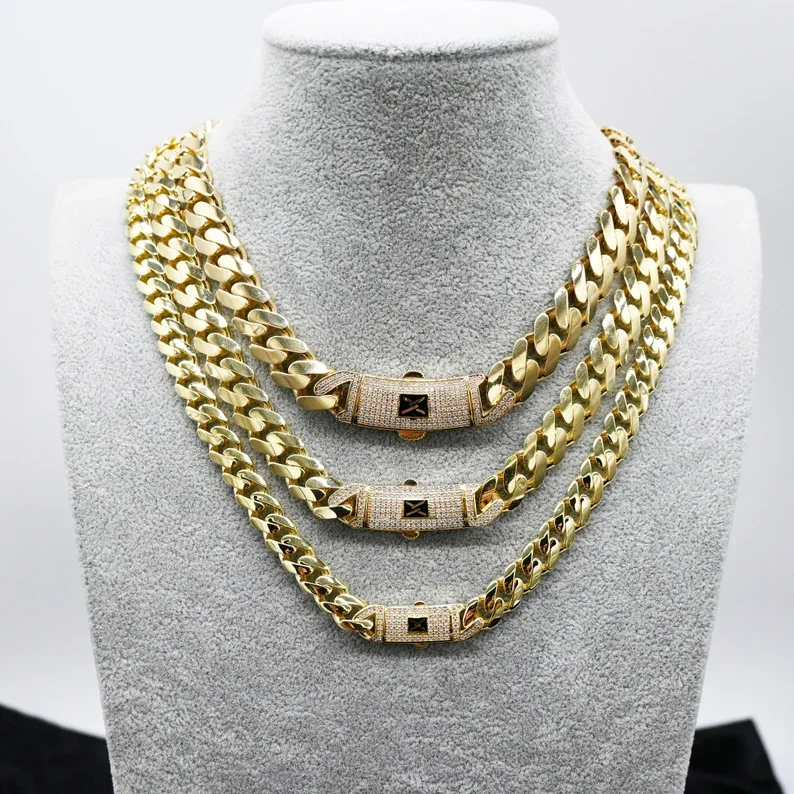 10k Gold Miami Cuban Link Chain - Shiny CZ Box Lock